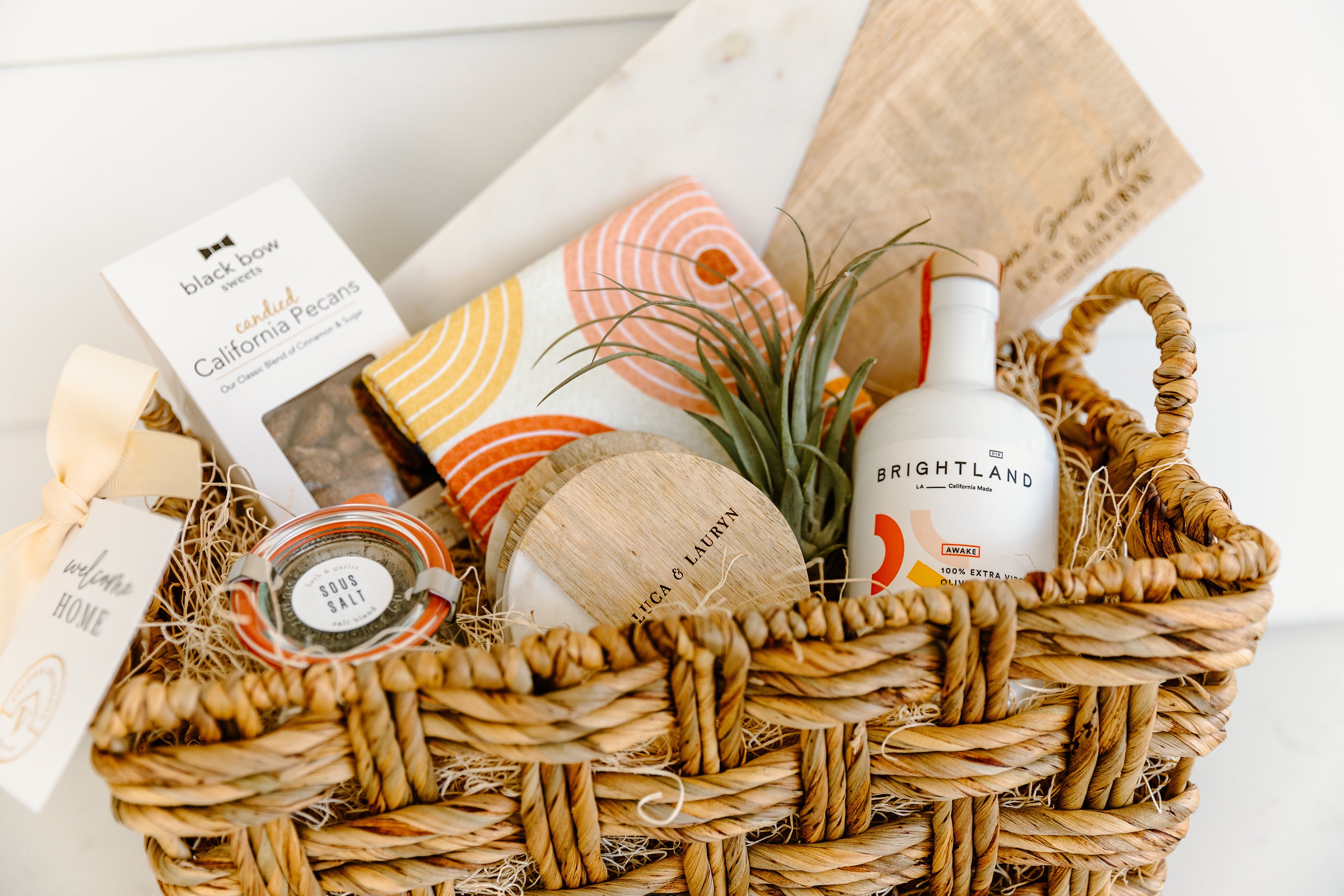 Personalized Housewarming Gift Basket, Charcuterie Board & Coaster