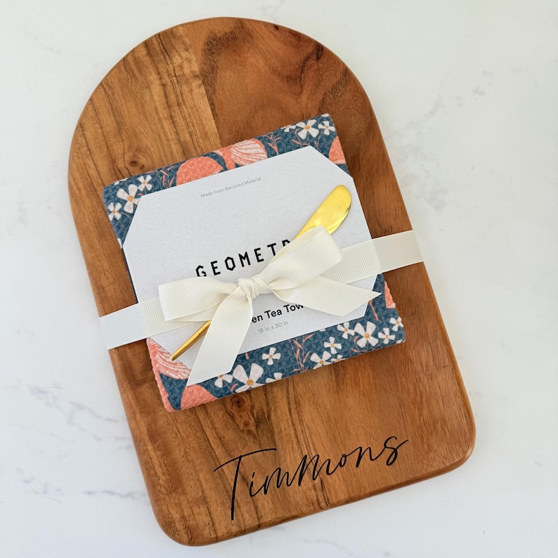 Personalized Charcuterie Board with Brass Spreader - Solid Acacia Wood Cutting Board image 12