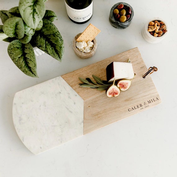 Personalized Charcuterie Board Wedding Gift, Bridal Shower Gift or Housewarming Gift, Custom Cheese Board, Marble and Wood Cutting Board