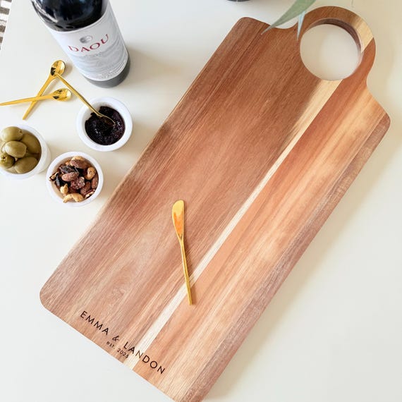 Personalized Charcuterie board, Wedding gift or Anniversary Gift, Housewarming gift or closing gift, Large cutting board with brass spreader