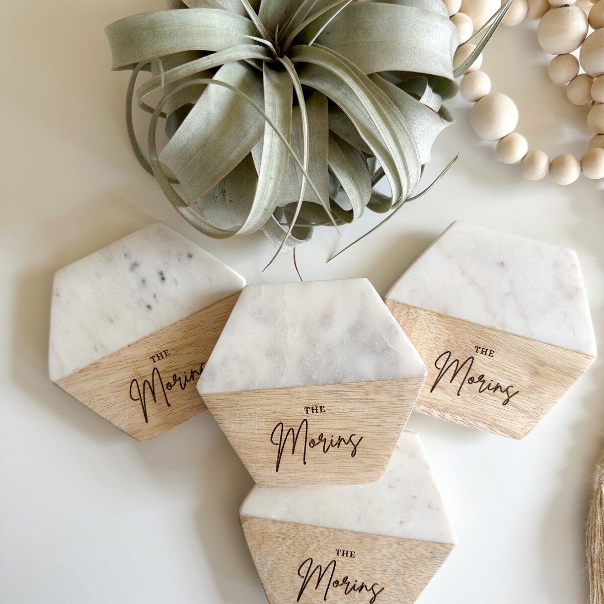 Personalized Coasters, Wedding Gift, Housewarming Gift, Custom Coaster Set, Set of 4 Marble and Wood Hexagon Coasters, Engagement Gift - Etsy