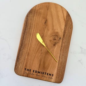 Personalized Charcuterie Board with Brass Spreader - Solid Acacia Wood Cutting Board image 6