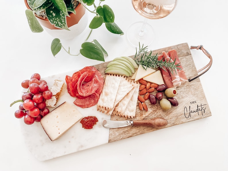 Marble and Mango Wood Cheese Board and Spreader Set