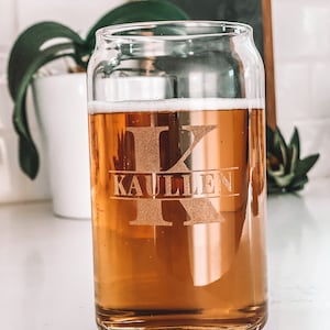 Personalized Beer Can Glass: Laser Engraved Monogram, 16 oz