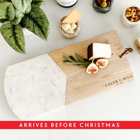 Personalized Charcuterie Board with Spreader Set: Marble/Wood Cheese Board Wedding or Housewarming Gift