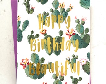 Birthday Card For Her | Happy Birthday Beautiful Card | Blank Inside