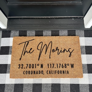 Personalized Coordinates Doormat: Natural Coir Welcome Mat