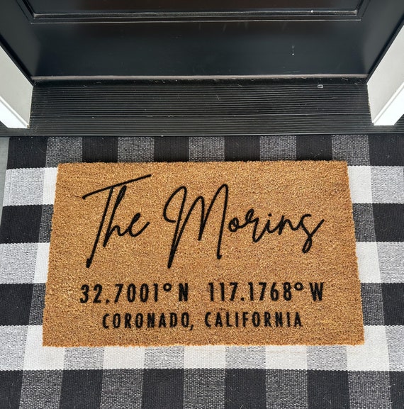 Personalized Coordinates Doormat, Custom Doormat, Housewarming gift, Longitude Latitude Welcome Mat, Realtor Closing Gift