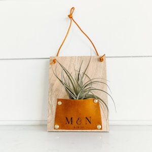 Personalized Air Plant Holder: Engraved Mango Wood Wall Art with Live Plant