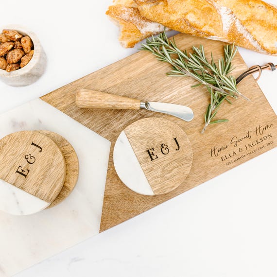 Personalized Marble & Wood Charcuterie Board – Housewarming, Closing, and Branded Gift with Logo in Gift Box