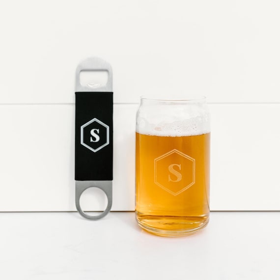 Personalized Beer Glass and Bottle Opener Set, Engraved Beer Glasses, Custom Beer Pint Glasses, Father's Day Gift, Christmas Gift for him