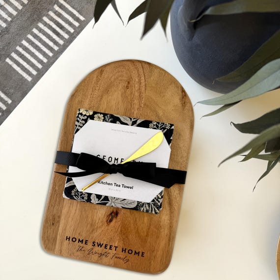 Personalized Charcuterie Board with Tea Towel and Spreader