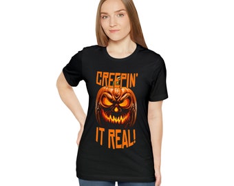CREEPIN' HET ECHT! unisex jersey T-shirt met korte mouwen past Artist Designer door fwacata origineel ontwerp Halloween Trick or Treat