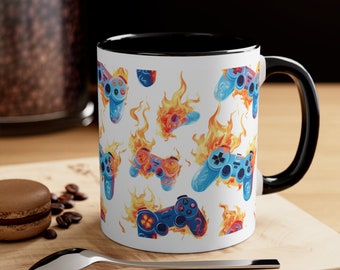 FIRE GAMING - Accent Coffee Mug, 11oz Gaming Gift - Gamer Mug - Gamer Gift - Video Game Gift - Video Game Mug - Esports Gift