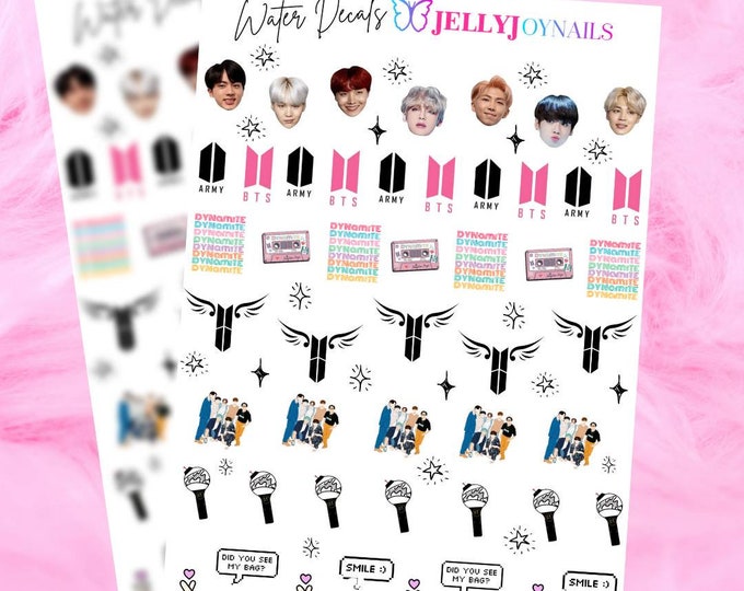 BTS Dynamite Nail Waterslide Decals Waterslide Nail Art Waterslide Nail Stickers BTS Waterslide Nail Decals