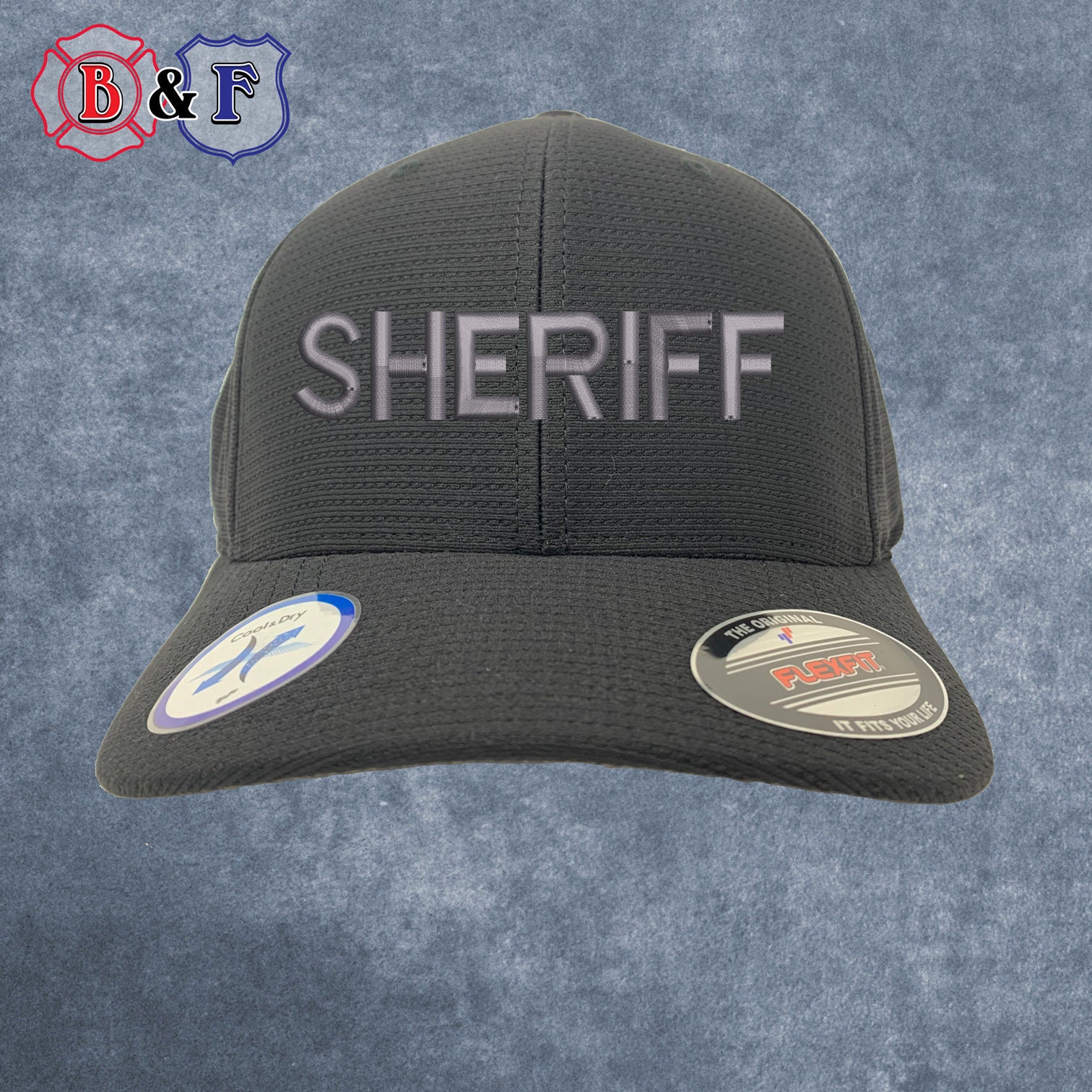 Subdued Sheriff Hat - Black Flex Fit Cap | Sheriff Logo Hat | Cop Hat | First Responder Gifts