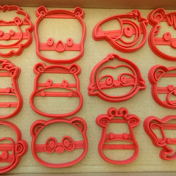 Jungle Animals biscuit cutter set of 12 contains 12 different animal types as a set of individual