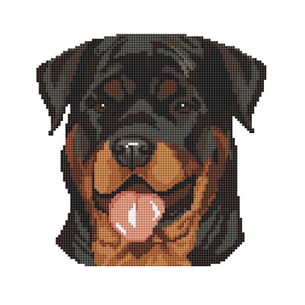 Perro rottweiler sonrisa divertida patrón punto de cruz pdf. Regalo conmemorativo de mascota moderno para mamá y papá Rottweiler. Archivo digital. AXS 0183