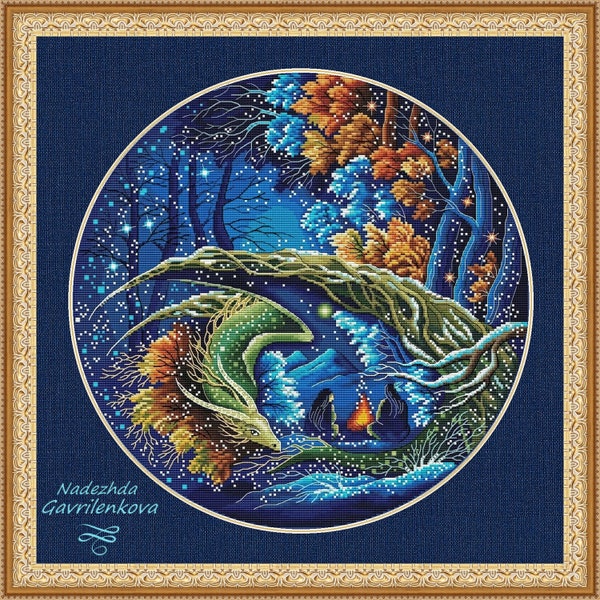 Dragon. Guardian of wayfarers. Cross Stitch Pattern. Cross Stitch Design. Digital. PDF. Saga. NadGavr 1021. Dragon cross stitch