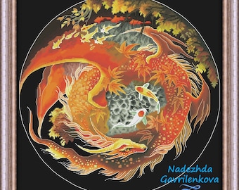 Dragon Koi. Cross Stitch Pattern. Cross Stitch Design. Digital. PDF. Saga. NadGavr 1002. Dragon cross stitch