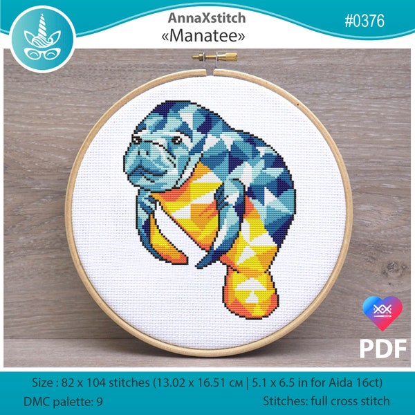 Ocean manatee cross stitch pattern pdf. Under sea - geometric nursery decor - easy cross stitch for beginner AXS0376