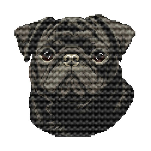 Black pug dog counted cross stitch pattern pdf. Modern pet memorial gift for pug dog mom dad. Digital file. AXS0364