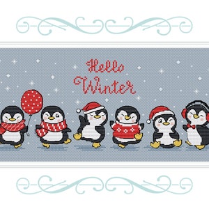 Merry christmas penguins cross stitch pattern pdf. Fantasy winter cross stitch. Fairy tail small cross stitch. Digital file. AXS0573
