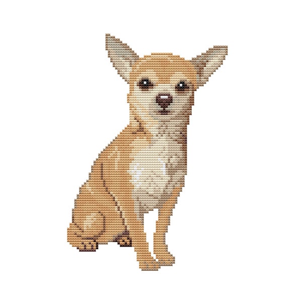 Gold short haired chihuahua dog counted cross stitch pattern pdf. Modern pet memorial gift for chihuahua dog mom dad. Digital file. AXS0345