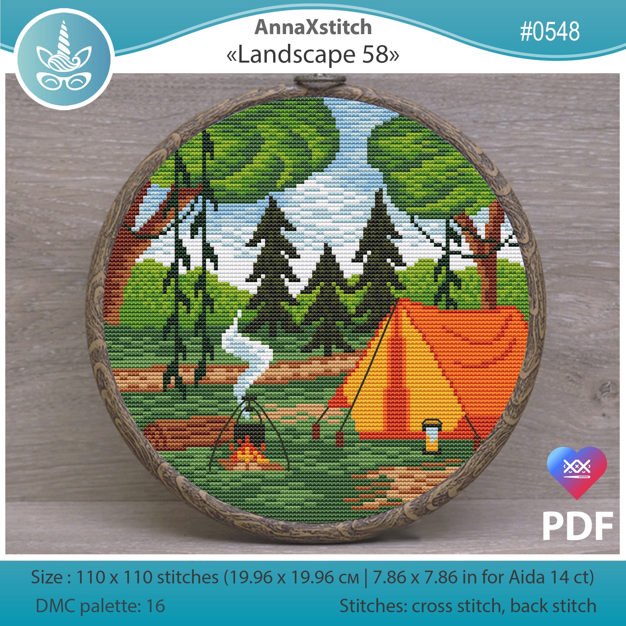 Forest Camping Cross Stitch Pdf Pattern. Summer Landscape Etsy