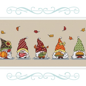 Fall gnomes with the harvest counted cross stitch pattern pdf. Thanksgiving Day cross stitch. Small pumpkins autumn. Digital file. AXS0646