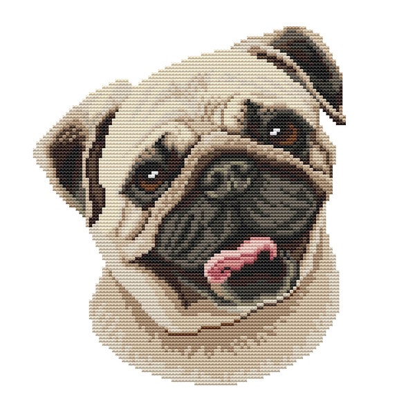 Fawn pug dog counted cross stitch pattern pdf. Modern pet memorial gift for pug dog mom dad. Digital file. AXS0365