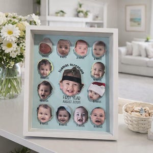 Marco personalizado para el primer año del bebé / Recuerdo de hitos mensuales / Caja de sombras con foto personalizada