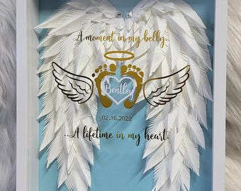 Handmade Memorial Shadow Box: Angel Wings Remembrance Frame