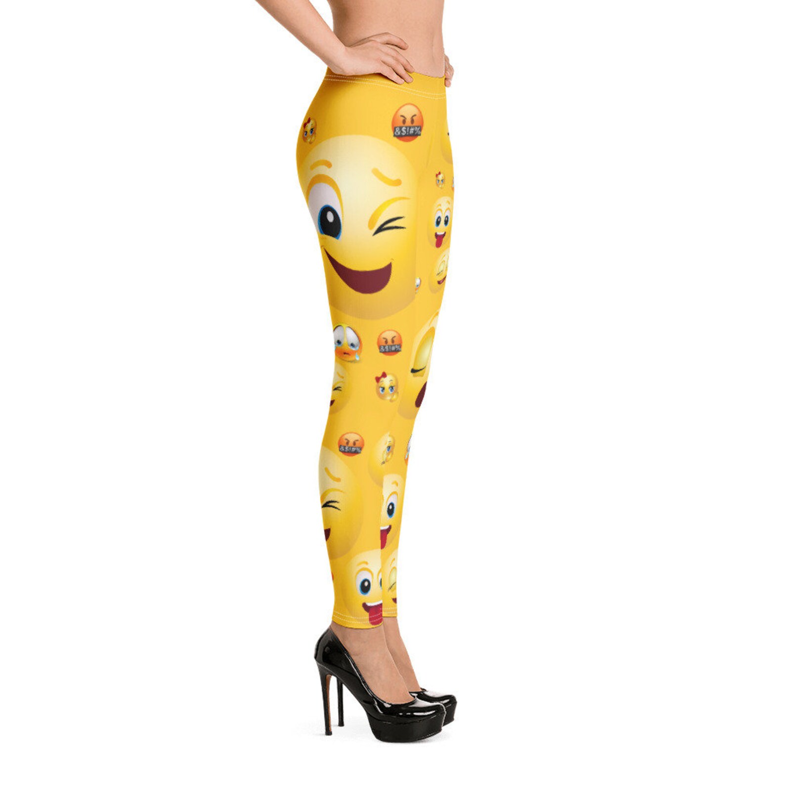 Emoji Leggings Wink Leggings Unique Emoji Yoga Pants Emoji Etsy