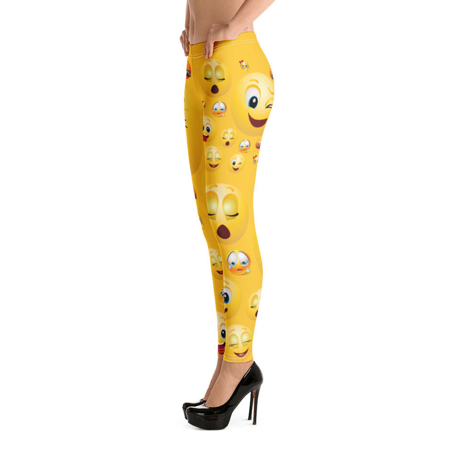 Emoji Leggings Wink Leggings Unique Emoji Yoga Pants Emoji Etsy