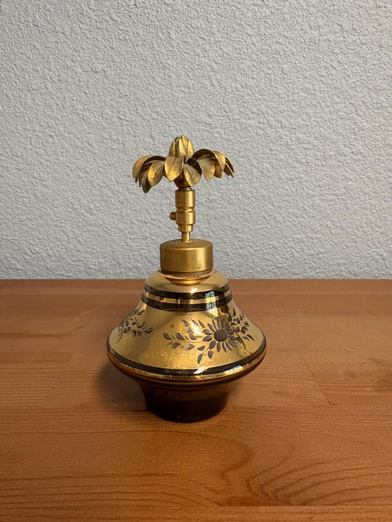 Vintage Glass Germany Perfume Atomizer Gold Overlay