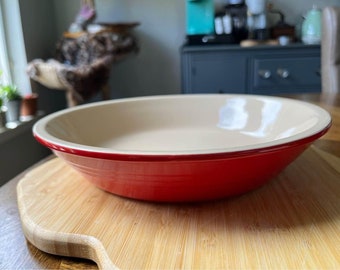 Vintage Le Crueset Red Enameled Stoneware Round Pie Pan