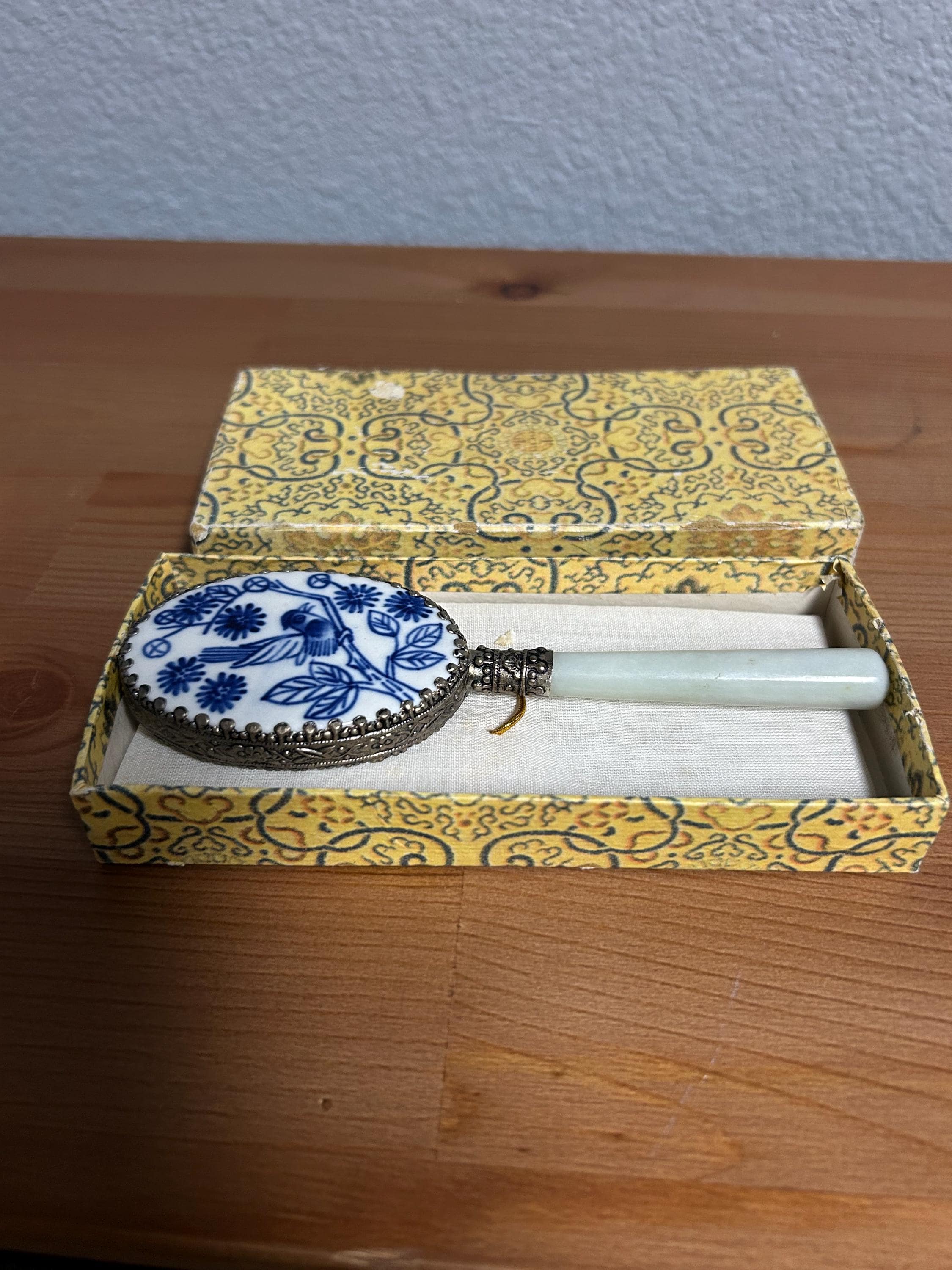 Vintage Chinese Porcelain Hand Mirror: Blue Jade, Original Box - Etsy