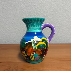 Vintage Mexican Pottery Jug Hand Painted