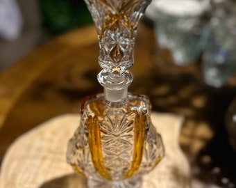 Vintage Art Deco Glass Decanter With Amber Glass Detail With Stopper