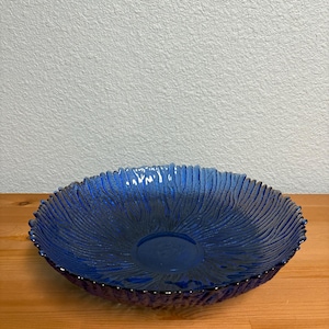 Vintage Blue Glass Decorative Center Piece Bowl Cobalt Large