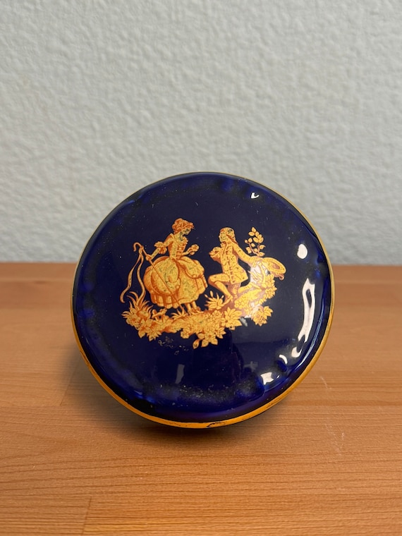 Vintage Limoges Cobalt Blue and Gold Trinket Dish 