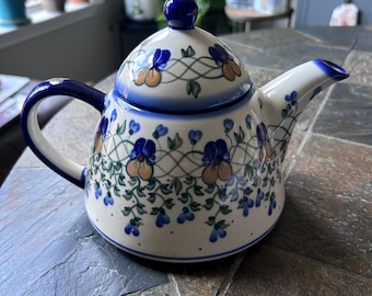 Gorgeous Polish Pottery Teapot Flowers Unikat
