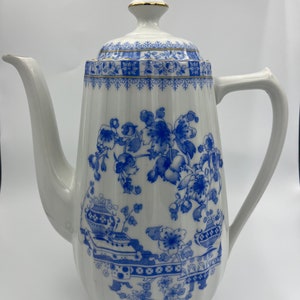 Antique Blue and White Bavaria China Blau Coffee Pot Teapot