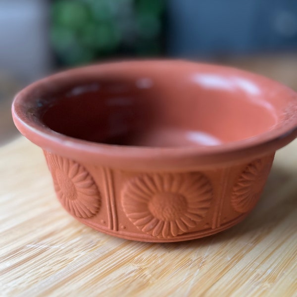 Vintage Sunflower Terra Cotta Bowl Brown