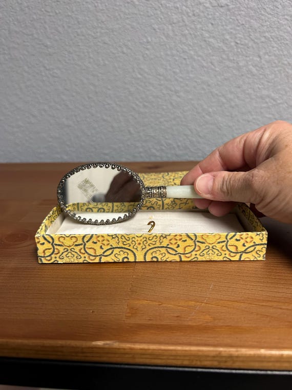 Vintage Chinese Porcelain Hand Mirror: Blue Jade, Original Box - Etsy