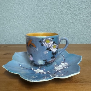 Vintage Small Tea Cup and Saucer Lusterware Hand Painted Japan