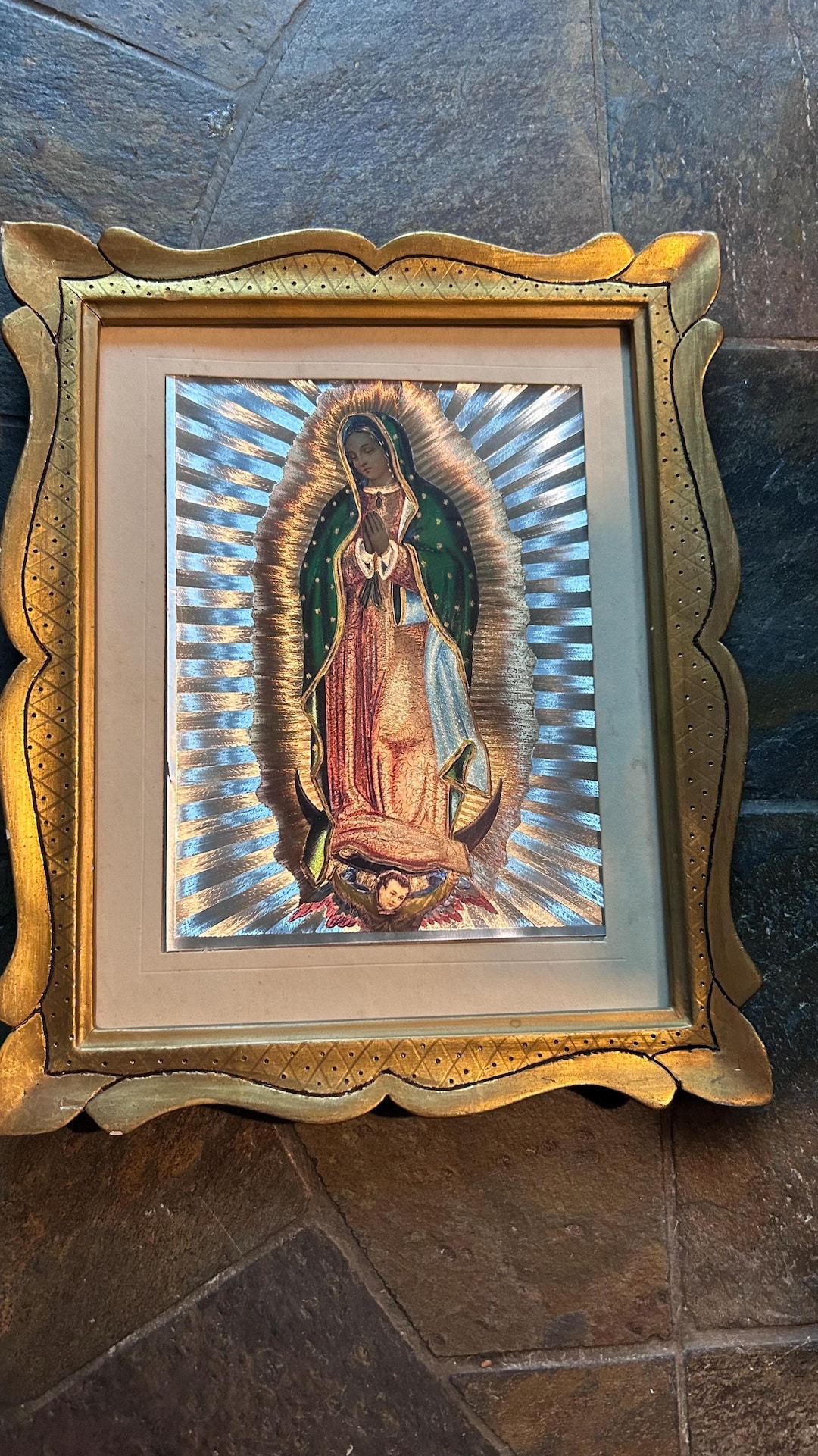 Vintage Our Lady of Guadalupe Foil Print in Old Wooden Frame - Etsy