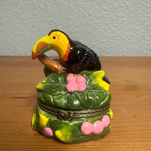 Vintage Toucan Tropical Bird Trinket Box Hand Painted Porcelain