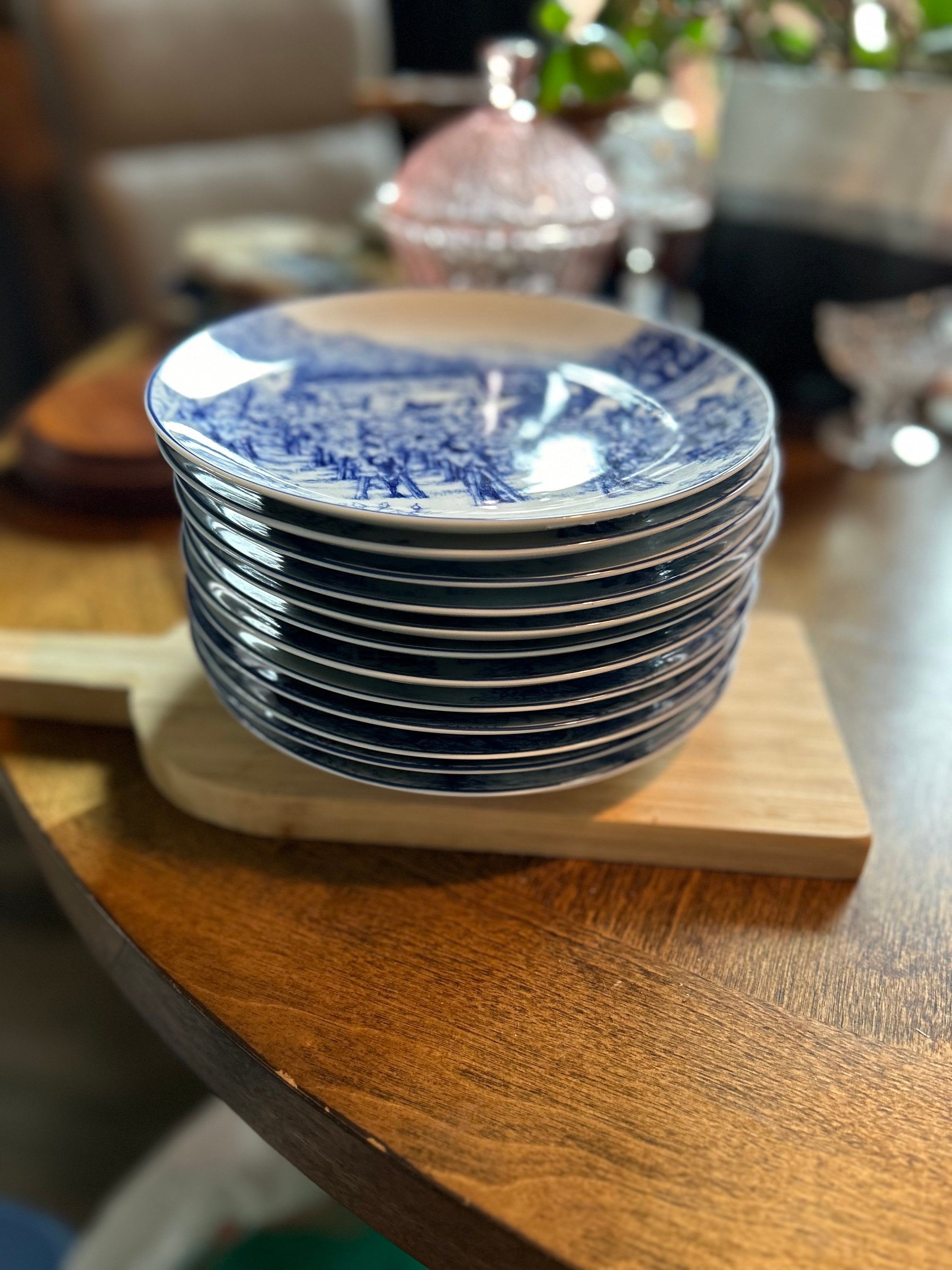 Set Of 3 William Sonoma Brasserie Blue Banded Porcelain Dinner